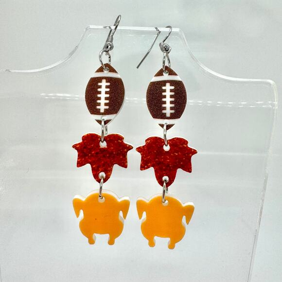 Handmade Jewelry - Fall Chain Earrings - Football Earrings - Turkey Earrings - Autumn Leaves Earrin